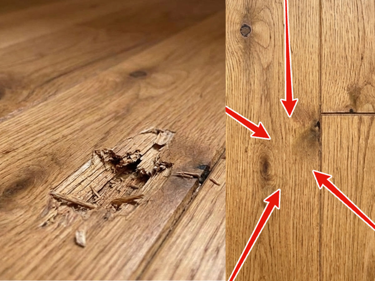 床の穴埋め（フローリング）施工前後の比較写真